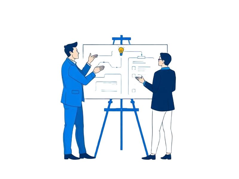 Ilustração de consultoria estratégica em projetos EAD com diagnóstico e planejamento — EducaTech Lab