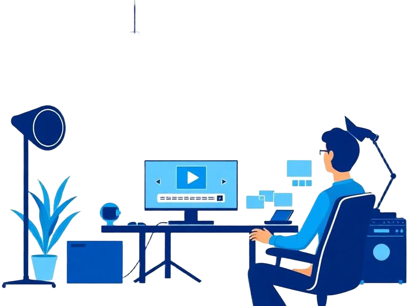 Ilustração de produção de conteúdo EAD com design instrucional, multimídia e publicação no Moodle — EducaTech Lab
