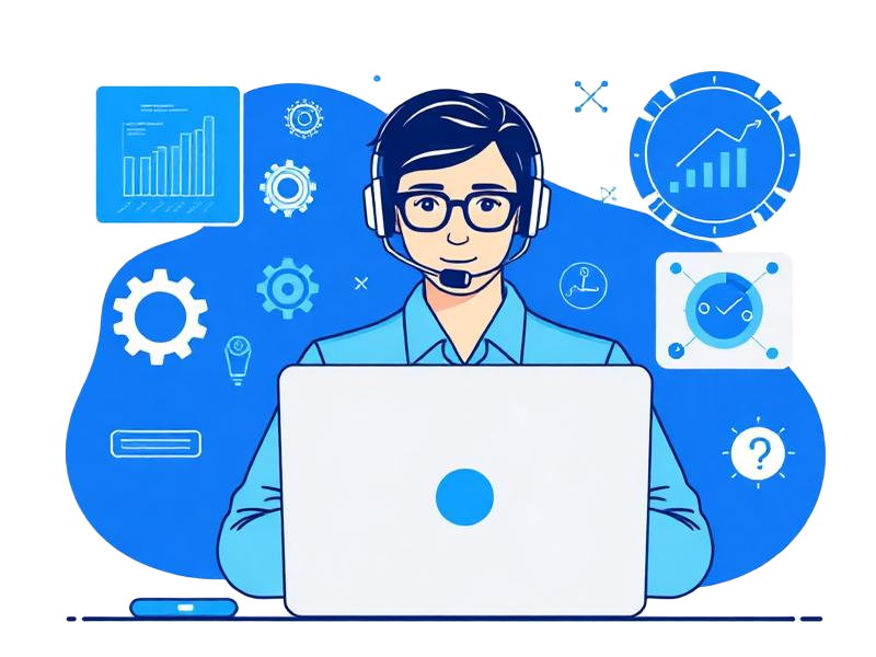 Ilustração de equipe de suporte técnico N2 e N3 Moodle com monitoramento 24/7 — EducaTech Lab